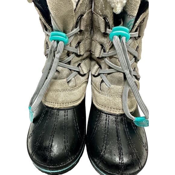 Magellan Girls Snowboot Suede/ Faux Fur Gray‎ Glitter Boot 3M Insulated sz 1 - Picture 5 of 14
